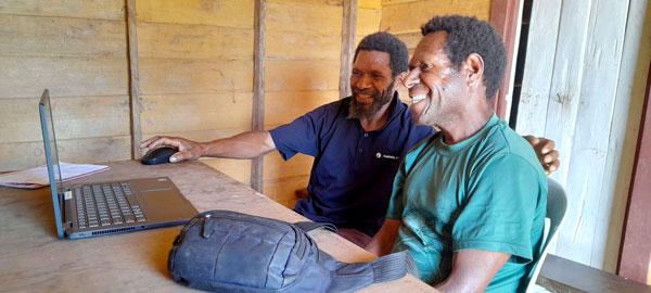 Papua New Guniea Norther Cluster team recording the Look, Listen and Live series in Borong.